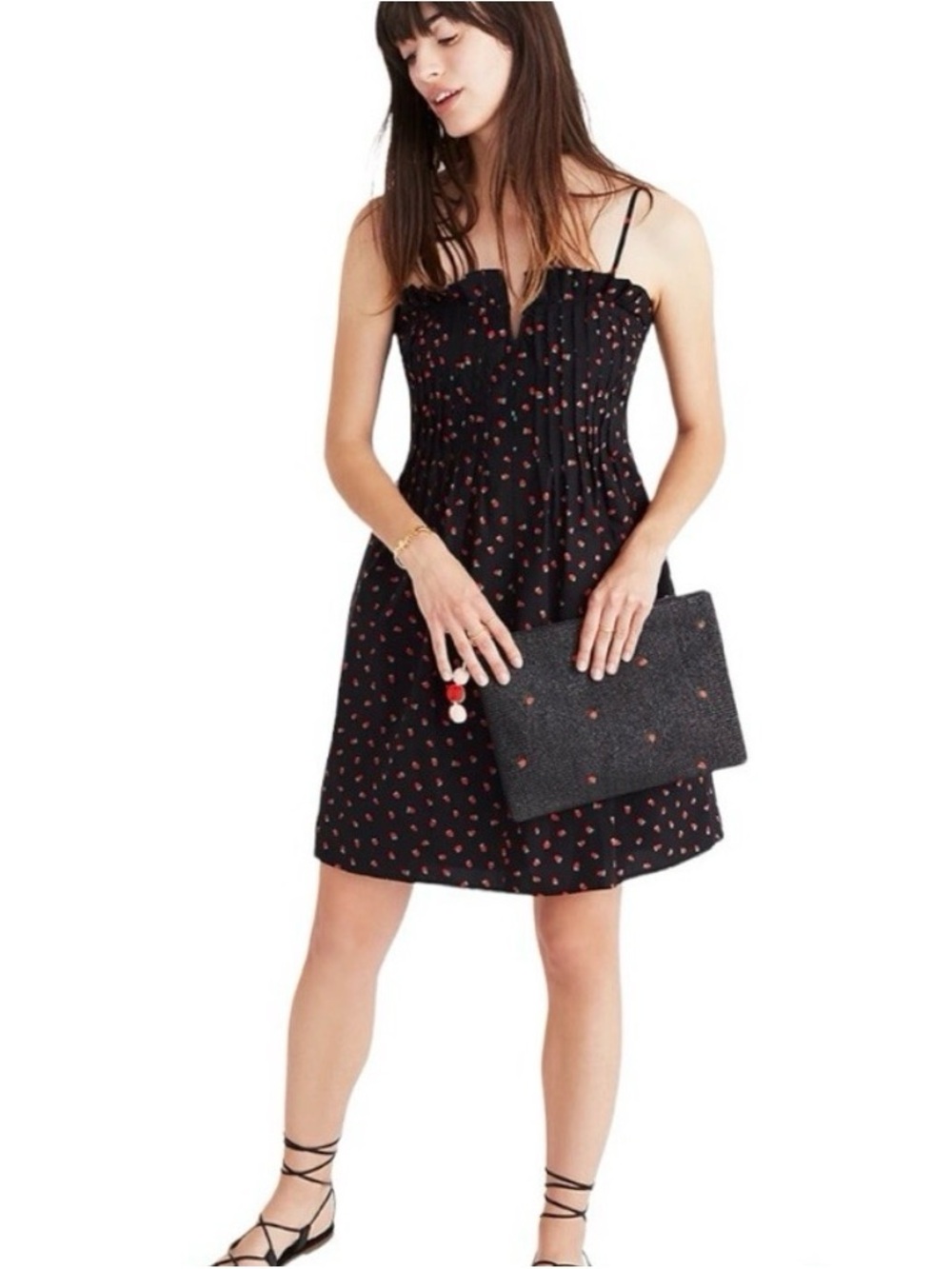 Madewell Black Cami Dress with Strawberries